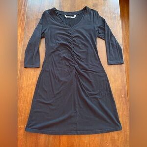 Athleta MP Quarter Sleeve Black V-neck  Dress With Rushed Front
